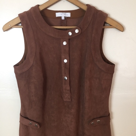 [1.State] Brown Faux Suede Henley Sleeveless Dress - Picture 3 of 12